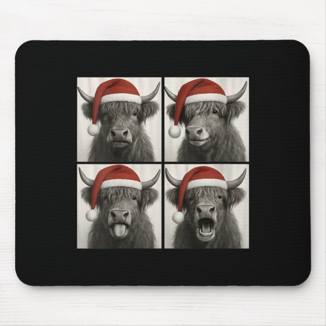 Womens Funny Christmas Highland Cow Santa Photo Bo Mouse Pad (Front)