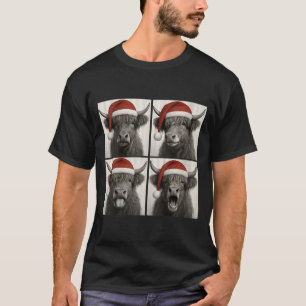 Womens Funny Christmas Highland Cow Santa Photo Bo T-Shirt