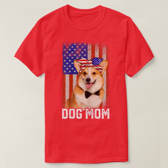 Womens Funny Corgi Dog Mum USA Flag Mother's Day  T-Shirt (Design Front)
