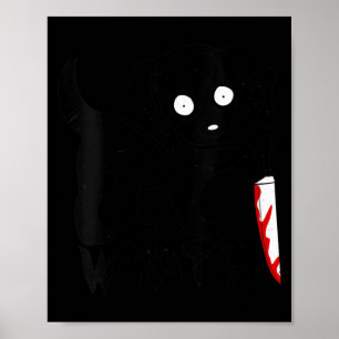 Womens Funny Cute Kawaii Scary Halloween Black Dog Poster