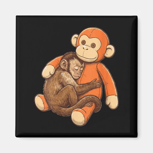 Women's funny cute punch monkey hugging plushie magnet (Front)
