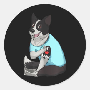 Womens Funny Dog Border Collie Love Mum Tattoo Gif Classic Round Sticker