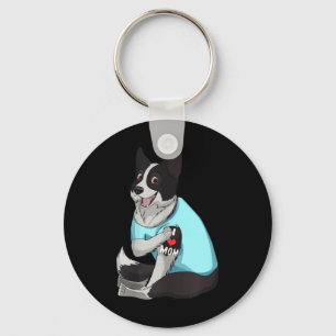 Womens Funny Dog Border Collie Love Mum Tattoo Gif Key Ring