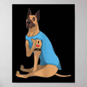 Womens Funny Dog Great Dane I Love Mum Tattoo Gift Poster