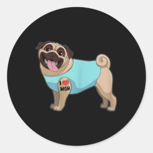 Womens Funny Dog Pug I Love Mum Tattoo Gift Tee  Classic Round Sticker