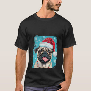 Womens Funny Dog Vintage Pug Christmas Graphic V N T-Shirt