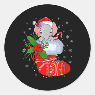 Womens Funny Elephant In Christmas Socks Santa Cla Classic Round Sticker