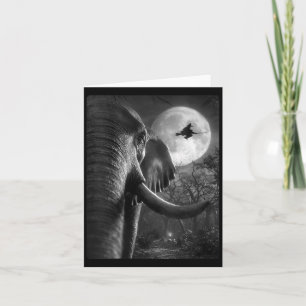Womens Funny Elephant Selfie Full Moon Flying Card