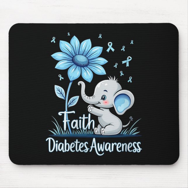 Womens Funny Faith Elephant Sunflower Ribbon Diabe Mouse Pad (Front)
