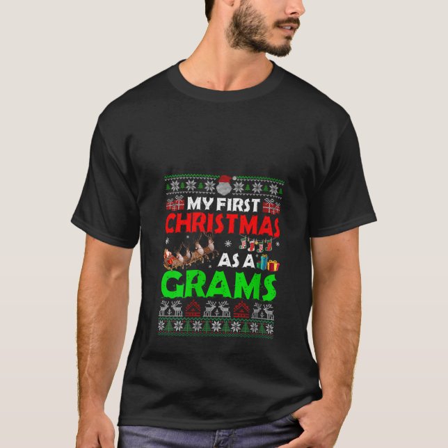 Womens Funny Family My 1st Christmas As A Grams Ug T-Shirt (Front)