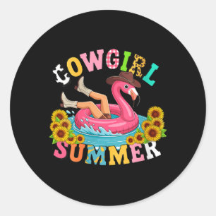 Womens Funny Flamingo Cowgirl Summer Family Classic Round Sticker