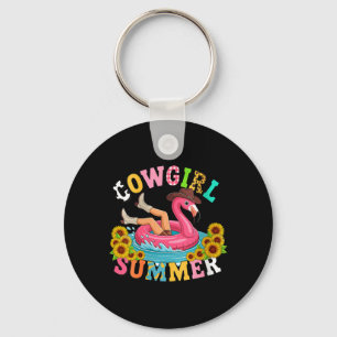 Womens Funny Flamingo Cowgirl Summer Family Key Ring