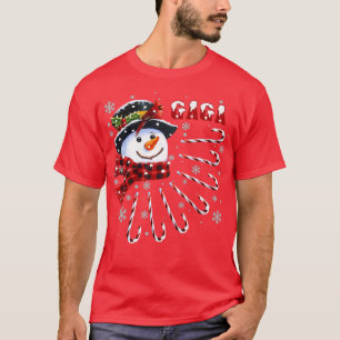 Womens Funny Gaga Christmas Snowman with Candy Can T-Shirt