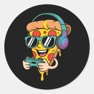 Womens Funny Gamer Pizza Food Video Gaming Men Classic Round Sticker