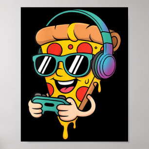 Womens Funny Gamer Pizza Food Video Gaming Men Poster