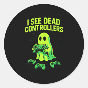 Womens funny ghost gamer halloween humour video classic round sticker