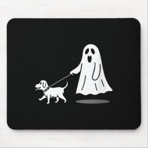 Womens Funny Ghost Walking Dog Ghost Dog Halloween Mouse Pad