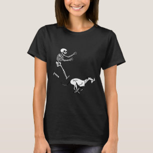 Womens Funny Ghound Running Skeleton Halloween V-n T-Shirt