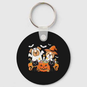 Womens Funny Halloween Dog Dressed As Ghost Key Ring