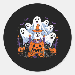 Womens Funny Halloween Dog Ghost Halloween Dog Men Classic Round Sticker