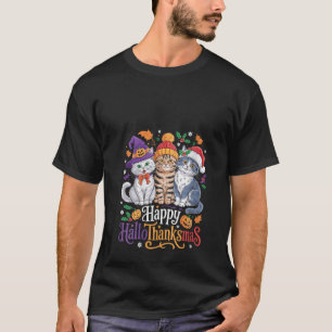 Womens Funny Halloween Thanksgiving Christmas Happ T-Shirt