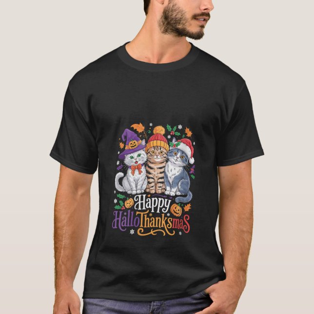 Womens Funny Halloween Thanksgiving Christmas Happ T-Shirt (Front)