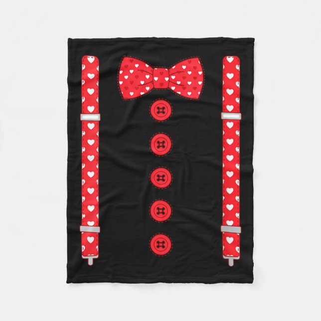 Women's Funny Hearts Bow Tie Suspenders Valentine' Fleece Blanket (Front)