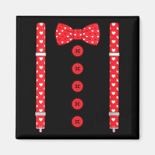 Women's Funny Hearts Bow Tie Suspenders Valentine' Magnet