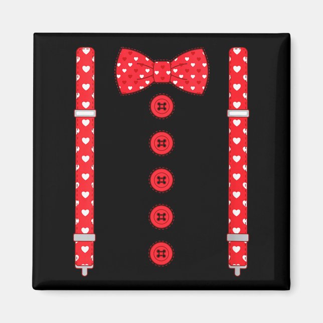 Women's Funny Hearts Bow Tie Suspenders Valentine' Magnet (Front)