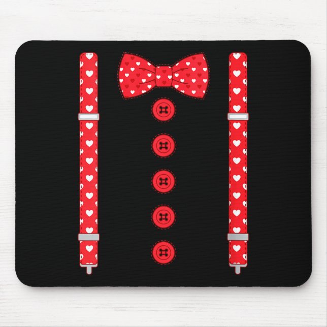 Women's Funny Hearts Bow Tie Suspenders Valentine' Mouse Pad (Front)