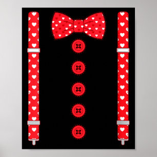 Women's Funny Hearts Bow Tie Suspenders Valentine' Poster
