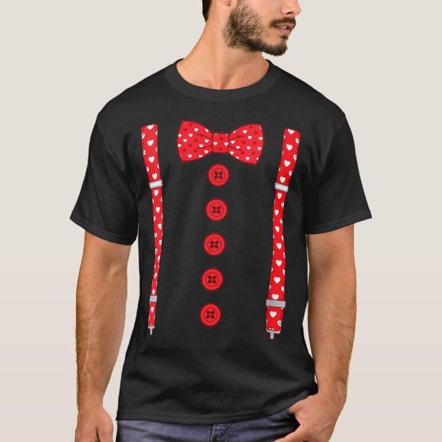 Women's Funny Hearts Bow Tie Suspenders Valentine' T-Shirt (Front)