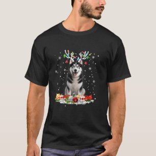 Womens Funny Husky Christmas Tee Reindeer Christma