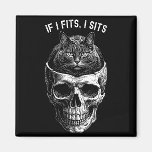 Womens Funny If Fits Sit Black Cat Skull Magnet