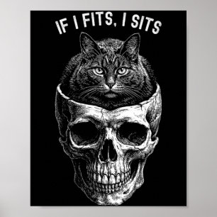 Womens Funny If Fits Sit Black Cat Skull Poster