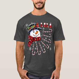 Womens Funny Lala Christmas Snowman with Candy Can T-Shirt