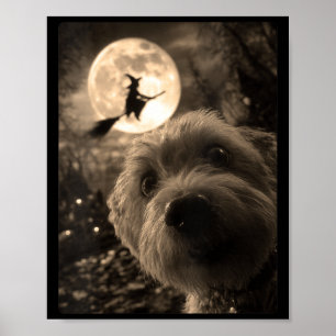 Womens Funny Maltese Selfie Full Moon Flying Witch Poster