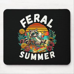 Womens Funny Meme Feral Summer Racoon Vacation Mouse Pad