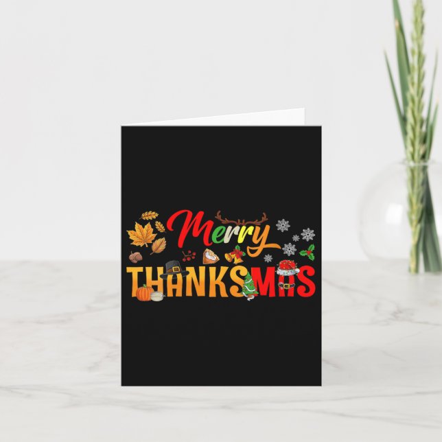 Womens Funny Merry Thanksmas Thanksgiving Christma Card (Front)
