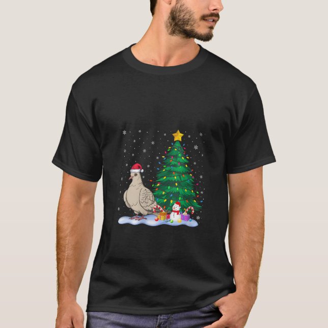 Womens Funny Mourning Dove Xmas Tree Lights Reinde T-Shirt (Front)