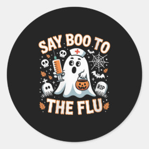 Womens Funny Nurse Ghost Halloween Vaccine Say Boo Classic Round Sticker