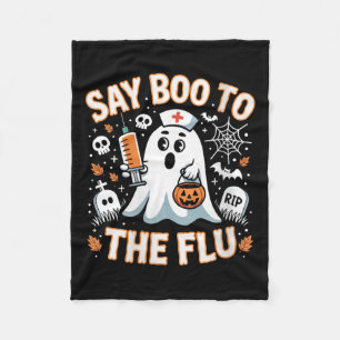 Womens Funny Nurse Ghost Halloween Vaccine Say Boo Fleece Blanket