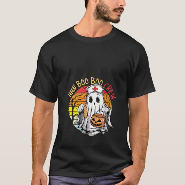 Womens Funny Nurse Ghost HHN Boo Boo Crew Hallowee T-Shirt (Front)
