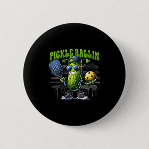Women's funny pickleball player paddleball pickle 6 cm round badge