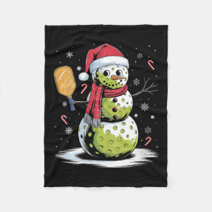 Womens Funny Pickleball Snowman Santa Hat Xmas Coo Fleece Blanket