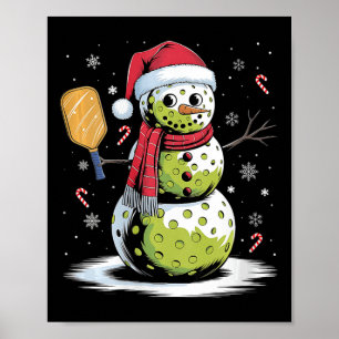Womens Funny Pickleball Snowman Santa Hat Xmas Coo Poster