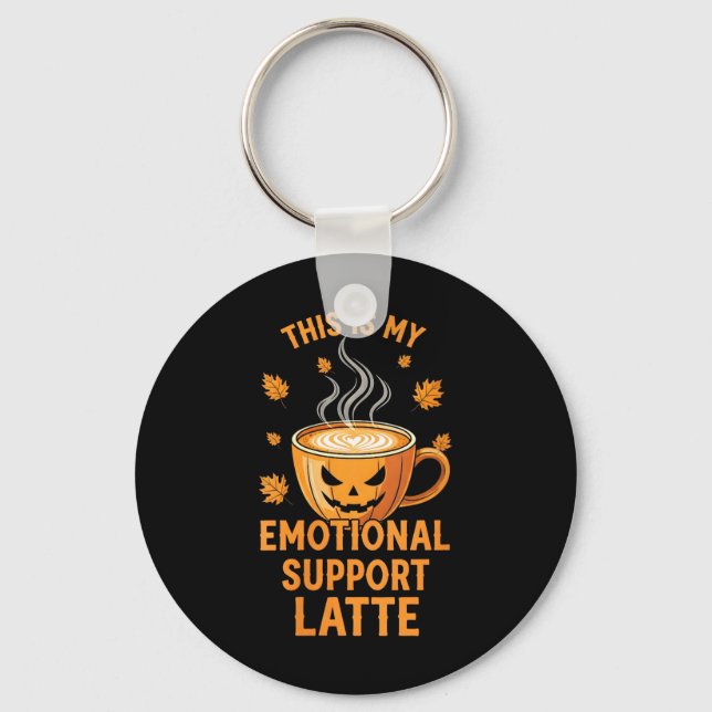 Womens Funny Pumpkin Spice Emotional Support Latte Key Ring (Front)