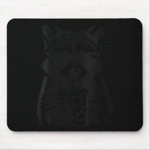 Women's funny racoon drinking iced coffee mouse pad