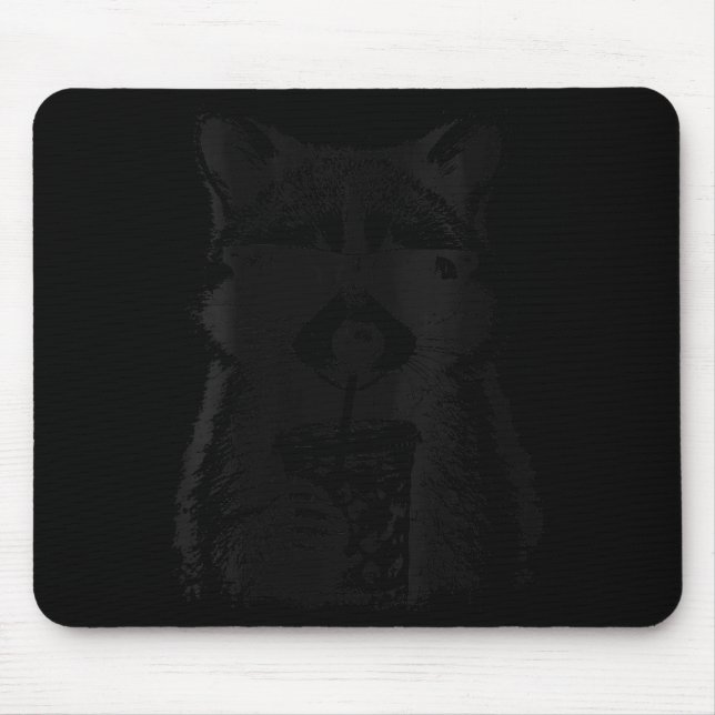 Women's funny racoon drinking iced coffee  mouse pad (Front)
