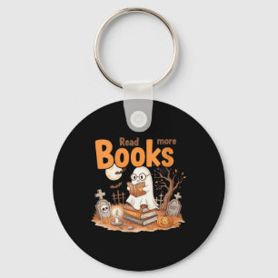 Womens Funny Read More Books Ghost Halloween Teach Key Ring